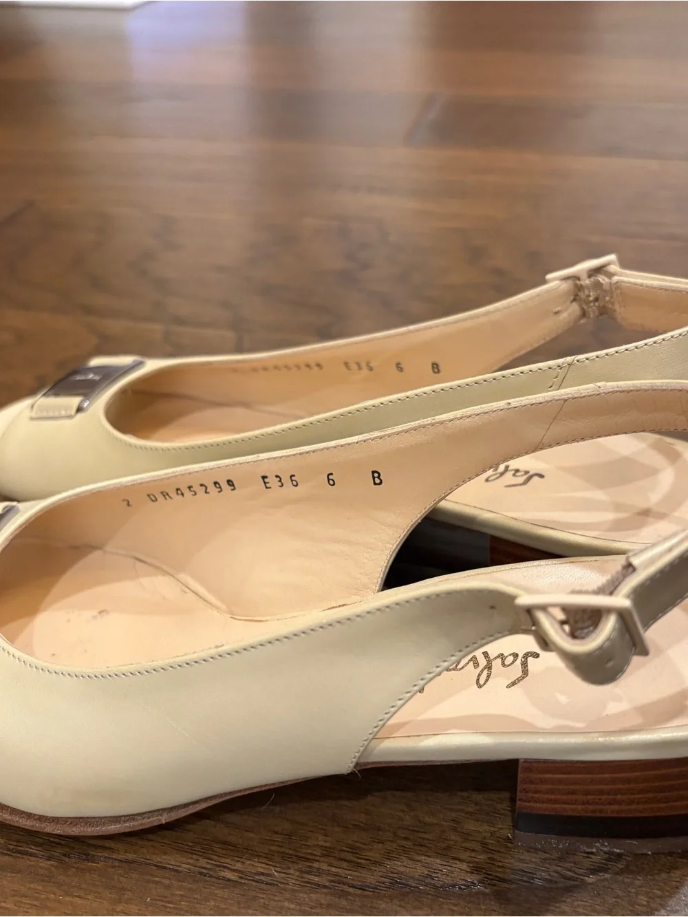 Salvatore Ferragamo Beige Leather Slingback Heels